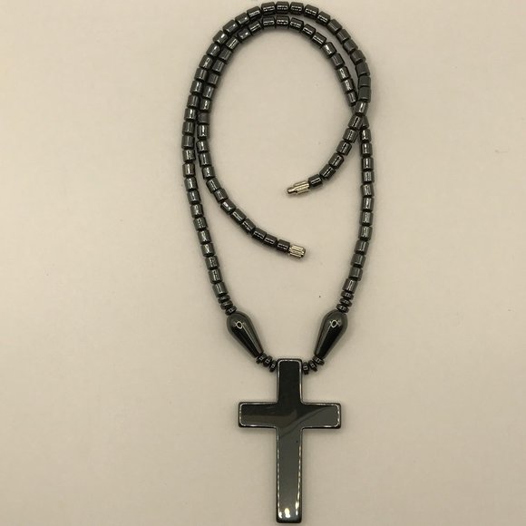 Hematite Cross Necklace Unisex 16 inch Necklace with Hematite 2 in Cross NEW - Picture 7 of 9